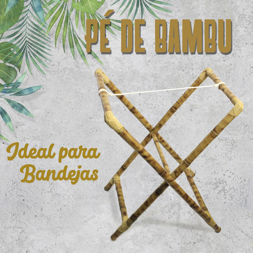 Pé De Apoio Cavalete Bandeja Cesto Bambu Base Suporte 74cm Cor Natural