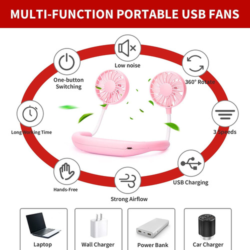 Ventilador Portátil Recargable Manos Libres 360 Usb 3 Veloci