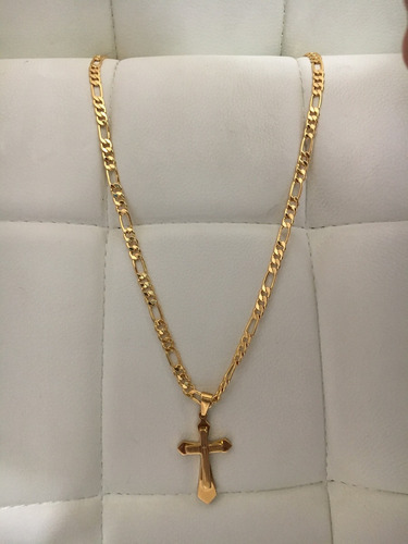 Cadena Cartier Acero Enchapé En Oro 18k 24 + Dije Cruz