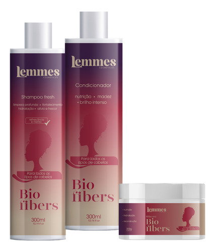 Kit Shampoo Condicionador Mascara Cabelo Bio Fibra Lemmes