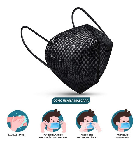 5 Máscaras Respiratórias Kn95 Pff2 Wwdoll 5 Camadas Preta Cor Preto Desenho Do Tecido Liso