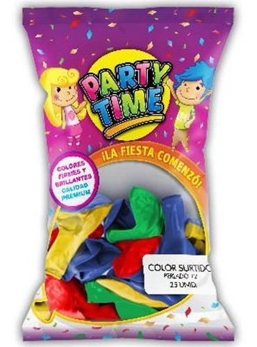 Globo Party Time Perlado 12 Colores Surtidos X 25 Un