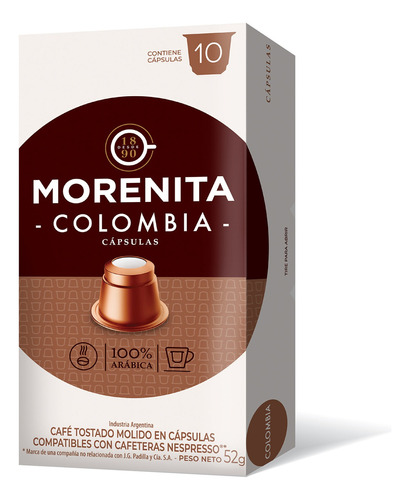 Caja 10 Capsulas Cafe Colombia La Morenita Para Nespresso