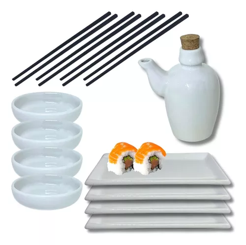 Jogo Mesa Comida Japonesa Sushi Porcelana Branca Completo 4p