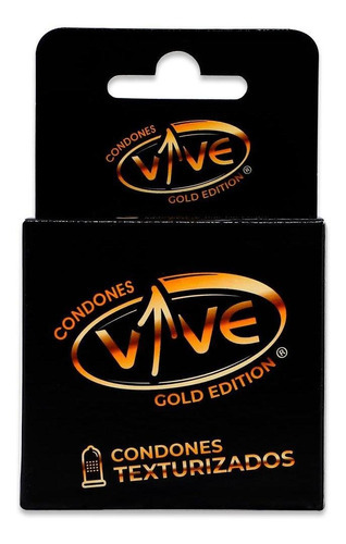Condones Vive Gold, 3 Condones Texturizados Lubricados
