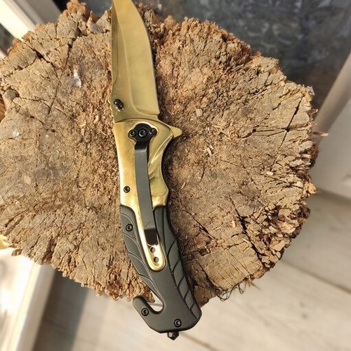 Canivete Tatico Pesca Dourado Semi Automatico Quebra Vidro