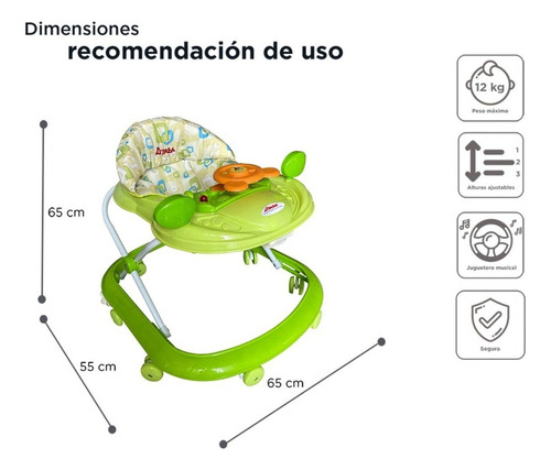 Andadera D Bebe Piccola Musical 8 Llantas Color Verde Verde