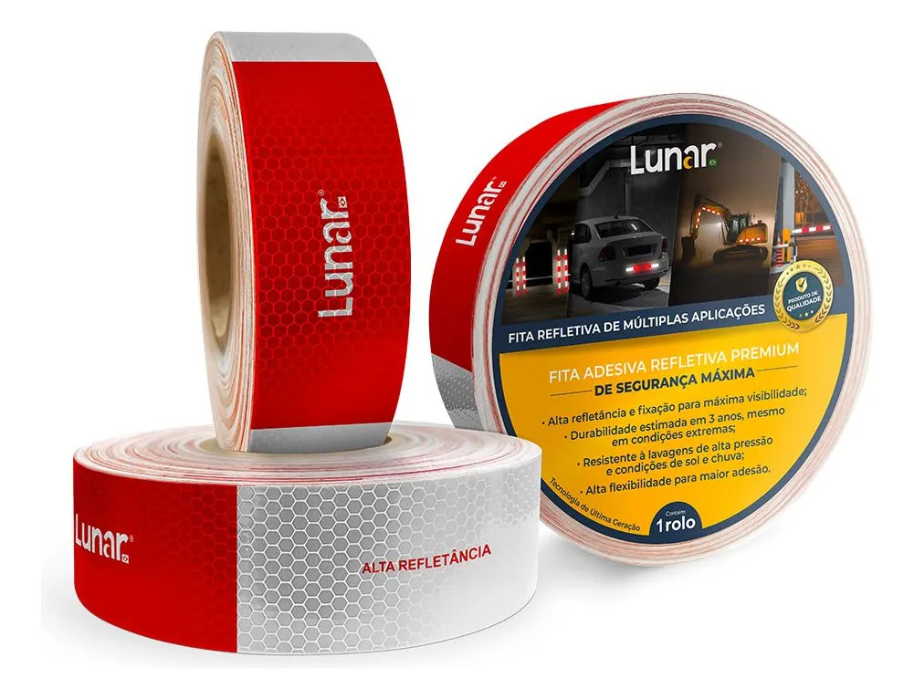 Fita Faixa Luminosa Refletiva Automotiva Decorativa 5cm X 3m Vermelha E Branca - Lunar Brasil