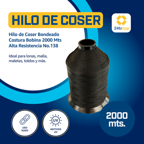 Kit 2 Hilo Para Malla Sombra Lona Aditivos Rayos Uv 4000 Mts Color Negro