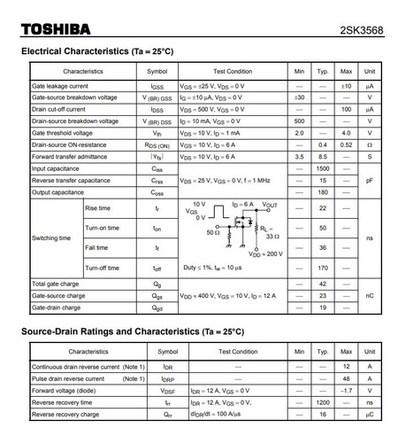 Imagem 4 de 8 de Transistor K3568 2sk3568 N Mosfet 12a 500v - 5 Unidades