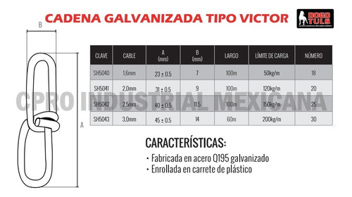Cadena Galvanizada Tipo Victor No.18 P