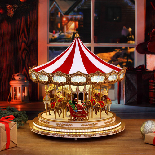 Carrusel Musical Animado Para Interiores De Navidad Blanco