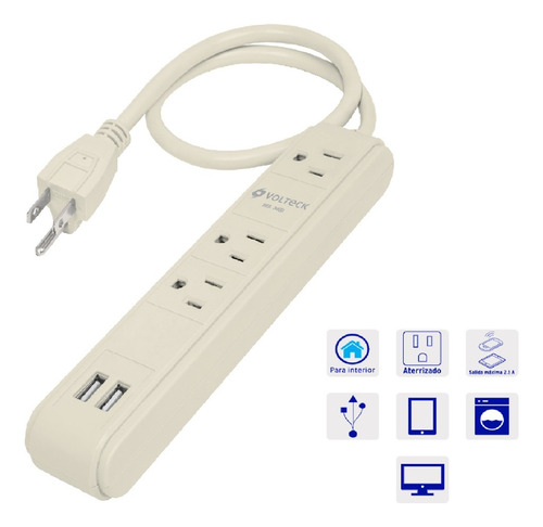 Multicontacto Supresor De Picos 2 Usb Turbo Cargador