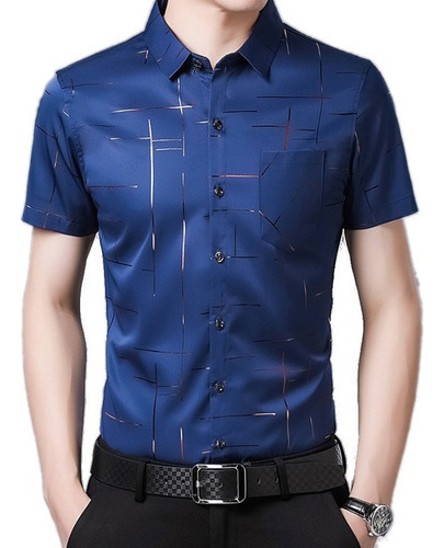 Camisa Casual De Verano Para Hombre, Manga Corta, Seda Fría