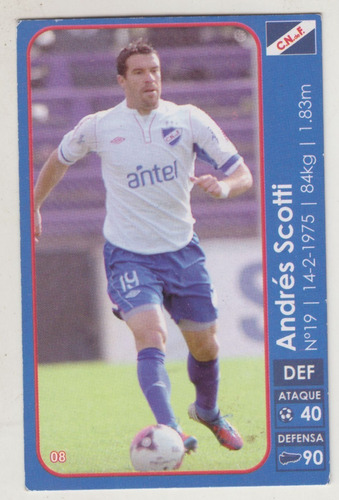 Futbol Uruguay Club Nacional Tarjeta Andres Scotti 2012 