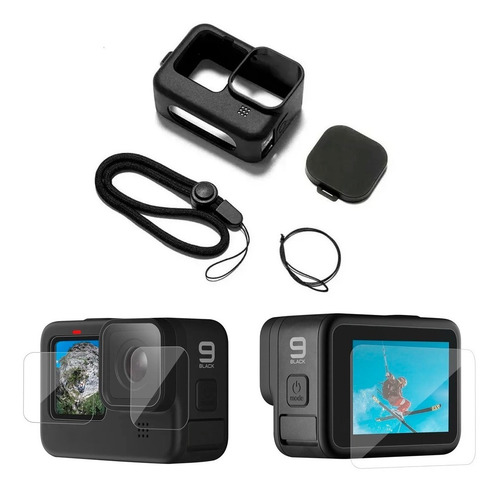 Funda Puluz De Silicona For Gopro Hero 9 Black + Kit Vidrios