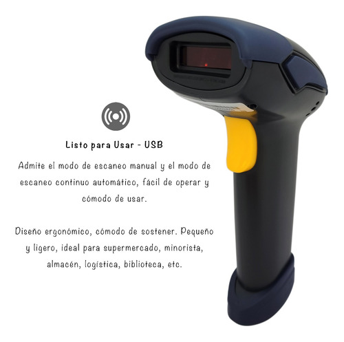 Imagen 2 de 10 de Lector Codigo Barras Laser Conexion Usb Con Soporte.