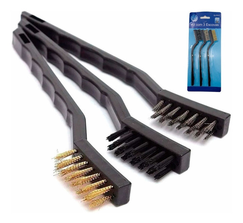 Escova Aço Multiuso Kit Com 3 Escovas Para Limpar Grelhas