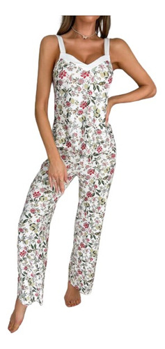 Pijama De Mujer De Algodon Floreado Con Musculosa Y Pantalon