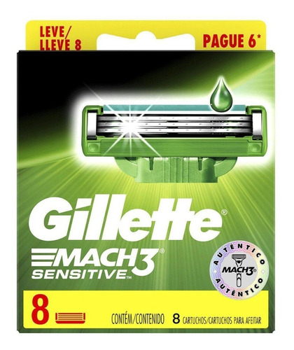 Carga Refil Gillette Mach3 Sensitive C/ 8 Cartuchos Original