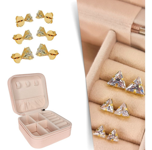 Imagem 1 de 6 de Kit Com 3 Pares De Brincos E Porta Joias