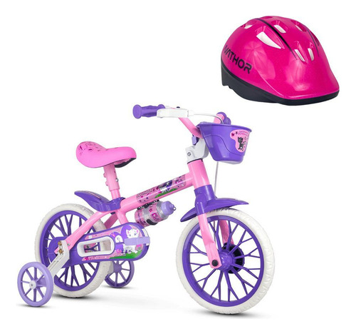 Bicicleta Infantil Aro 12 Cat Com Capacete Rosa - Nathor