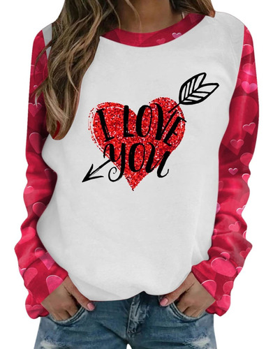 Camiseta Moda Para Mujer Blusa Dia San Valentin Manga Larga