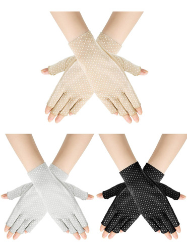 3 Pares Guantes Sin Dedos Con Protección Uv Antideslizante