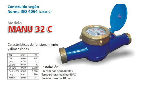 Imagen 3 de 4 de Caudalimetro Medidor De Agua Pasaje 1 1/4 Roscas 1 1/2 PuLG