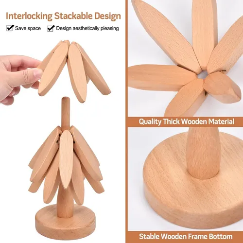 4 Trébedes De Madera For Platos Calientes Juego De Árbol