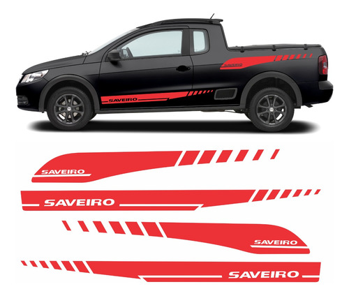 Kit Adesivos Faixa Lateral Caçamba Vw Saveiro G6 G7 Vermelho