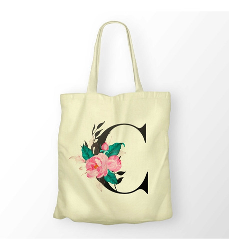 Bolsa / Morral De Tela Tote Bag -letra Floral Personalizada