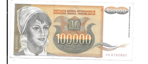 Liquido Billete De Yugoslavia.  100.000 Dinar 1993