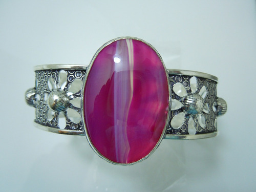 Pulsera Bañada En Plata 925 Con Ágata Botswana Encaje