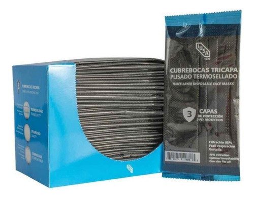 Cubrebocas Tricapa Negro Caja De 50 Pzas Iusa