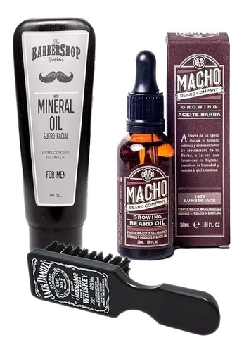 Kit Tónico Macho + Aceite Mineral Barbershop Barba + Cepillo