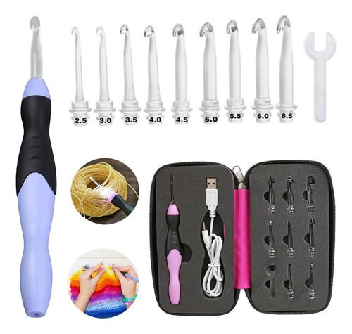 9 En 1 Ganchos Crochet Kit Led Agujas Para Tejer Sewing Tool