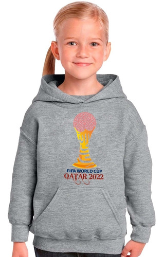 Buzo Gris Canguro Copa Mundial Qatar 2022 Hombre Mujer Niños