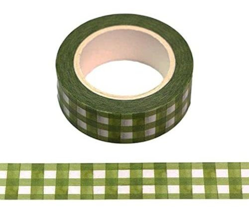 Syntego Verde Oliva A Cuadros Gingham Washi Cinta Decorativa