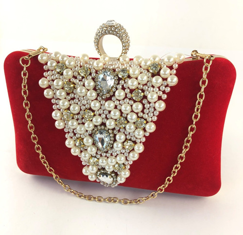  Clutch Terciopelo Con Perlas Y Strass Importado