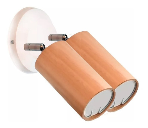 Aplique Pared Madera 2 Luces Direccionables + Led Gu10