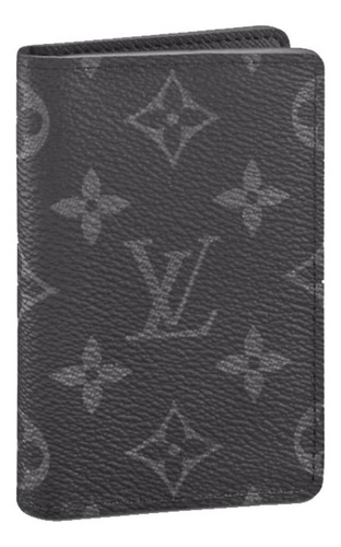 Carteira Louis Vuitton M61696 com design Monogram eclipse preto/cinza de couro - 4.3" x 0.4" x 2.8"