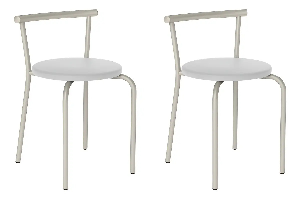 Conjunto 2 Banquetas 105 Tubo Prata Napa Branca Carraro Cor Branco