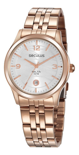 Oferta Relógio Seculus Feminino Rosê Gold Aço Prova D'água