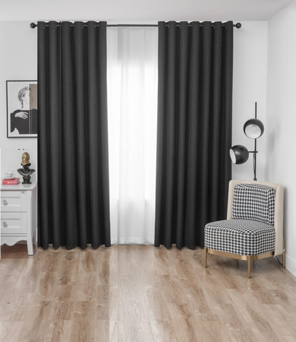 Cortina Negra Engomada Blackout 140x220 2 Paños Unicolor