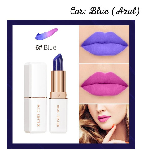 Batom Mágico Colorido E Fica Rosa 24h Longa Duração 1 Und Cor Blue (Azul)