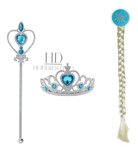 Kit Disfraz Frozen Elsa 3 Accesorios Trenza, Varita Y Corona