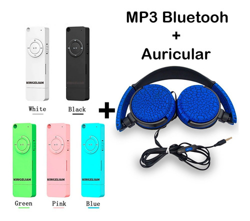 Reproductor Mp3 Bluetooth 8gb + Auriculares Cascos Azul