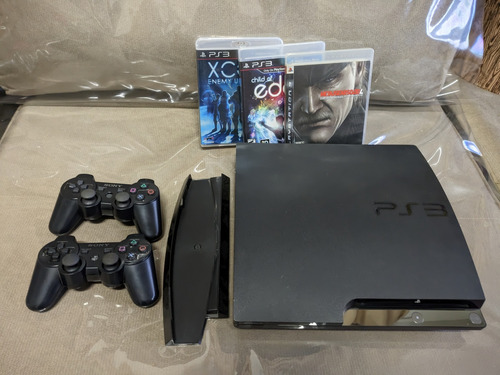 Ps3 Playstation 3 Slim Ssd 1 Tb Cfw C/ 3 Jogos E 2 Controles Preto