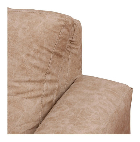 Sofá 3 Cuerpos Con 2 Pouf Cuero Auris Beige / Mueblesamérica